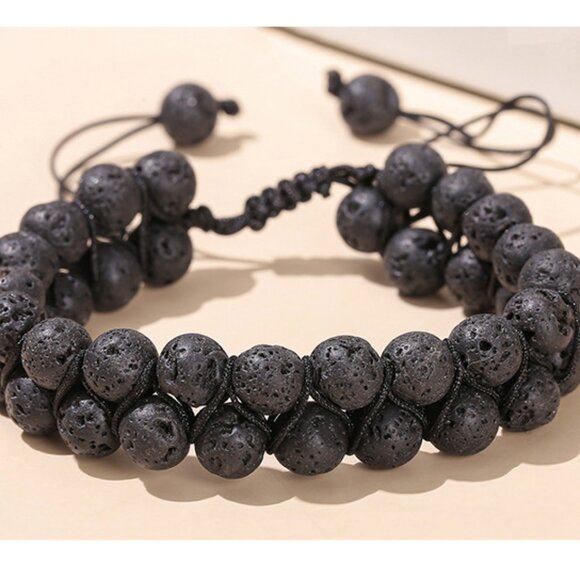 3/$35 Black Lava Rock Beaded Bracelet Adjustable Healing Energy Stone Unisex - Picture 5 of 6